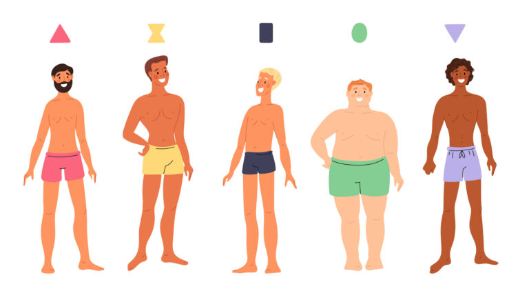 Body Types Men - illustrations of mesomorph, endomorph, ectomorph